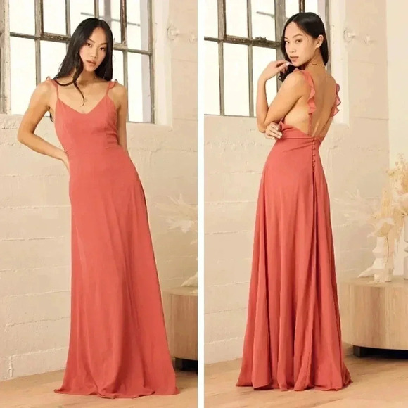 NEW Lulus Meteoric Rise Rusty Rose Maxi Dress Wedding Formal Romantic Empire - Picture 1 of 9
